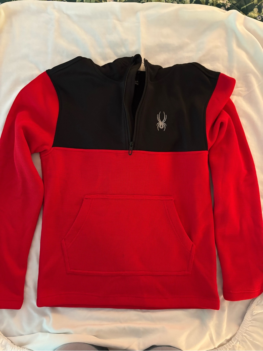 Spyder Red & Black Quarter Zip Pullover Fleece Jacket Size Small